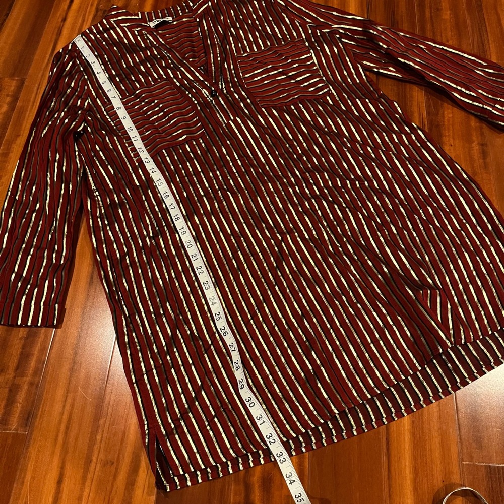 Mumu Maribelle Shirt Dress Red Burgundy Gold Metallic Stripe Tunic Show Me Small - Picture 6 of 8